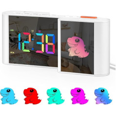 SZELAM Alarm Clock, Alarm Clock for Bed with Cute Cartoon, 7.2 Inch Mirror Clock, 11 Colours Digital, 10 Colours RGB Cartoon, Week Display, Automatic Dimming, Two Alarms, USB Port, 5 Volume Levels,