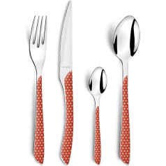 AMEFA - 24 Piece Cutlery Set for 6 - Eclat Géo - 18/0 Stainless Steel - Glossy Finish - Red and White
