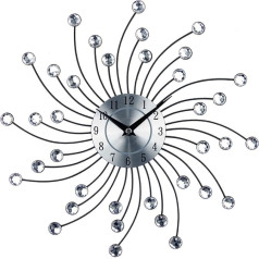 Silver Wall Clock with Glitter, Large Kitchen Clock, Modern Designer Quartz Wall Clock, Analogue Clock Wall (Silver Rotating Radiation)