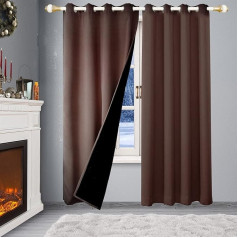 SK Studio Curtains Opaque Blackout Curtains with Eyelets Thermal Curtain Cold Protection Curtain Insulated Protection Curtain for Bedroom Living Room 1 Piece Brown 140 x 245 cm