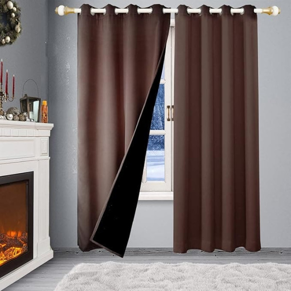 SK Studio Curtains Opaque Blackout Curtains with Eyelets Thermal Curtain Cold Protection Curtain Insulated Protection Curtain for Bedroom Living Room 1 Piece Brown 140 x 245 cm