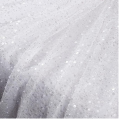 BENECREAT 160 cm wide polyester fabric with sequins, white transparent embroidery fabric from Der Werft for clothing accessories, sewing, quilting, clothing, crafts, decor