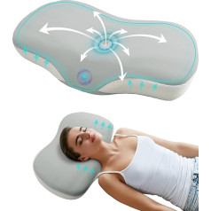 Neck Pillow, Ergonomic Memory Foam Pillow, Side Sleeper Pillow for Sides, Back & Stomach Sleepers, Cool Pillow, Washable Cushion Cover (Grey)