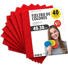 OFITURIA Craft Felt for DIY Projects, Colourful Felt Fabrics for Patchwork, Sewing, School, Art and Decoration 40 x 30 cm (Red, Pack of 40)