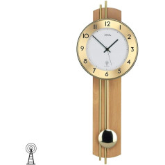 AMS Wall Clock with Pendulum Radio Wooden Back Wall Beech Veneer Brass Bars