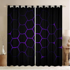 Geometric Curtains 3D Hexagon Pattern Window Curtains for Bedroom Living Room Kids Boys Girls Colorful Plaid Window Curtains Purple and Black Window Treatments 18x21 Inch