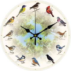 CHGCRAFT 12 Different Bird Wall Clock 12 Inch Battery Operated Wall Clock with Forests Non-Ticking Silent Decorative Clock