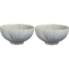 Denby Halo Speckle Grey Neutral Pattern Rice Bowls Set Dishwasher Safe Microwave Safe 17oz Glazed Ceramic Stoneware Tableware Chip and Crack Resistant Soup Bowls Set of 2