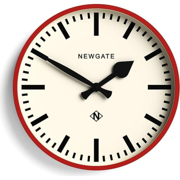NEWGATE® Number Three Railway Wall Clock | Retro Inspired Modern Station Clock | 37 cm | Red | Marking Dials | Mid-Century Style for Kitchen