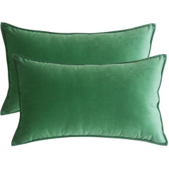 Lutanky Velvet Throw Pillow Covers Decorative Rectangle Soft Flanges Cushion Covers for Sofa Bedroom with Invisible Zipper 30x50cm Green 2 Pack
