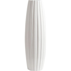 fanquare Simple White Stripes Large Floor Vase, Handmade Decorative Vase, High Ceramic Vase for Flowers, Height 45 cm