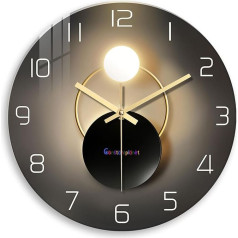 Round Wall Clocks Battery Operated 12 Inch Analog Glass Clock Silent Black and Gold Quartz Wall Clock for Bedroom