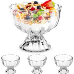 Happyyami Set of 4 Glass Bowls with Base Dessert Bowls Ice Cream Sundae Short Handle Cocktail Glasses Succulent Pot Trifle Bowl Glass Tableware Nut Bowls Fruit Serving Bowls