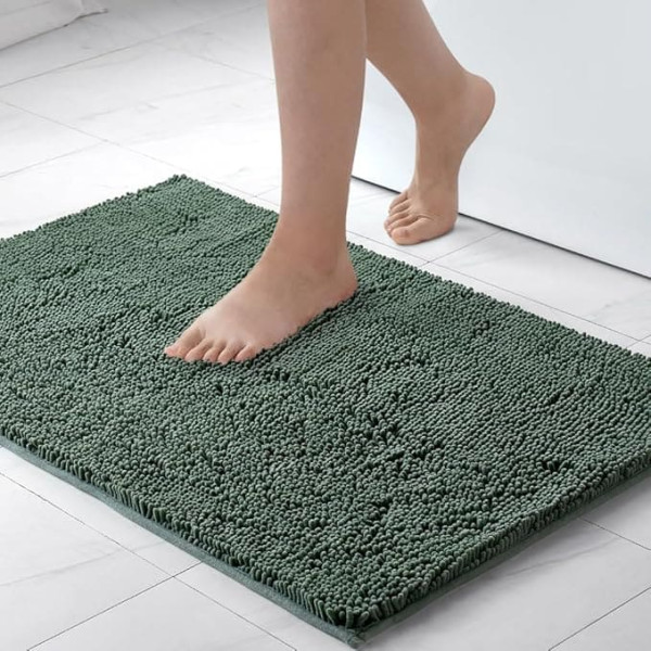 MIULEE Matcha Green Bath Mat, 70 x 120 cm, Super Absorbent Bath Mat, Soft & Non-Slip, Washable Chenille Microfibre Bathroom Rug for Shower and Toilet, Easy Care Bath Mat for Home