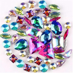 Silberne Krappenfassung zum Nähen von Strasssteinen, 50 Stück/Beutel, 11 Formen, Mix, Violett, AB, Glaskristall, DIY-Besatz, AB-Farben, Mix, 50 Stück-AB-Farben, Mix, 50 Stück