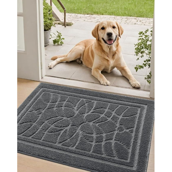 DEXI Front Door Mat for Home Entrance 20 x 32 Inch Non-Slip Absorbent Floor Mats Low Profile Washable Doormat for Entryway Garage Patio Dark Grey