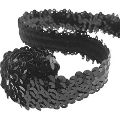 10m x 3cm Elastisches Paillettenband Zierband Flach Glitzer Pailletten Streifen Funkelnder Stoff Trim Handwerk Nähen Trimmen Sparkle Stretch Band für Kostüm Stirnband Schwarz