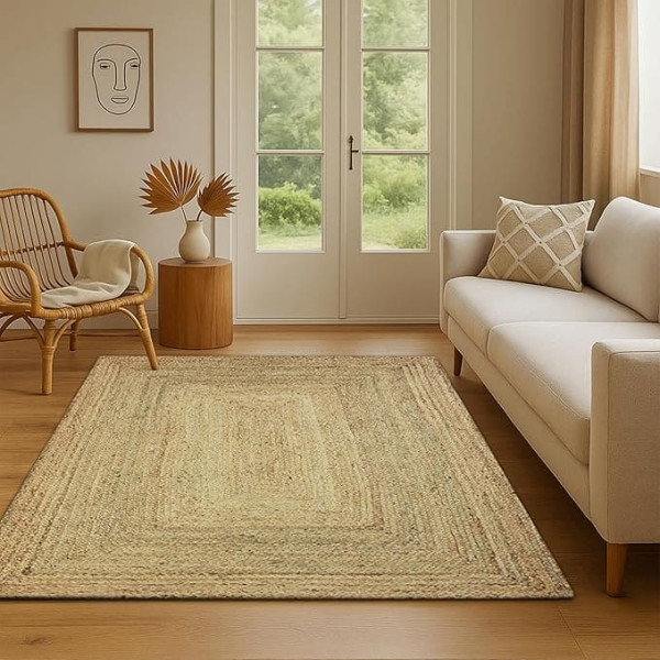 Thedecofactory The Deco Factory Vegetable Jute Handmade Braided Jute Rug, Living Room, Bedroom, Office, Dining Room, Natural Colour, Rectangular Rug, 160 x 230 cm, Beige