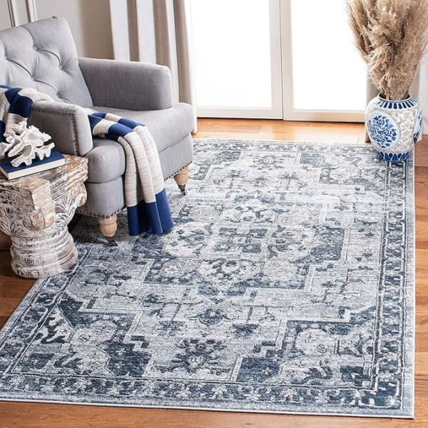 SAFAVIEH Classic Living Room, Dining Room, Bedroom - Oregon Collection, Short Pile, Navy and Ivory, 183 x 274 cm
