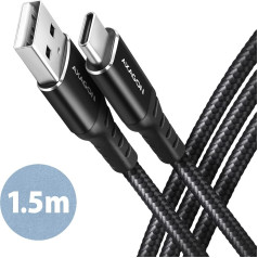 Axagon Bucm-am15ab kabelis usb-c - usb-a, 1,5 m, usb 2.0, 3a, alumīnija, pīts, melns