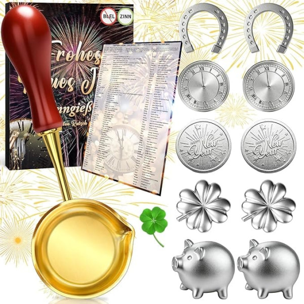 Tin Casting New Year's Eve Games Set 2026 with 10 Pewter Figures and 1 Spoon, Oracle for Party Game, Lucky Charm New Year's Eve Decoration, Children's Gifts New Year Gifts, the Healthy Alternative to