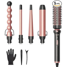 Wavytalk Thermal Brush, 5-in-1 Curling Iron Set with Thermal Brush and 4 Interchangeable Curlers Ceramic Coating (13-32 mm), Heating Heat Resistant Glove and 2 Clips, Rose Gold