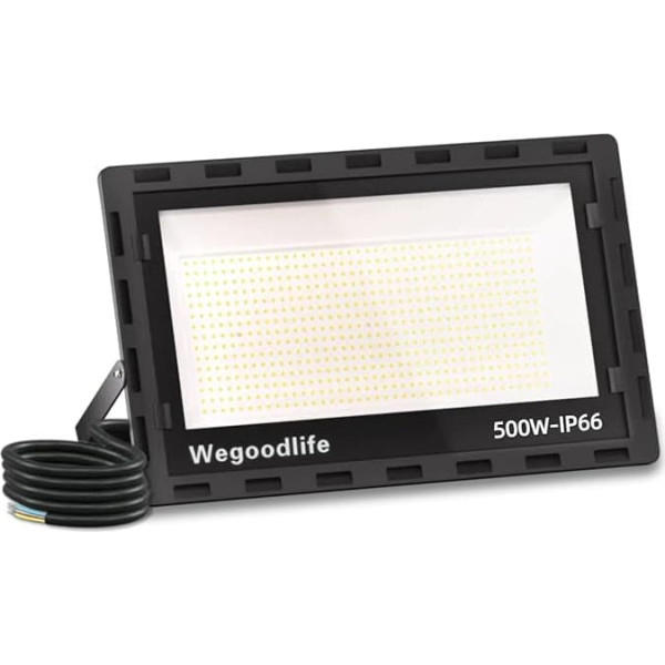 500 W LED Outdoor Spotlight, Super Bright 50,000 LM Spotlight, 6500 K Cool White Outdoor Spotlight, IP66 Waterproof LED Floodlight, 50 cm Cable, No Plug, Outdoor Light for Garage, Backyard,
