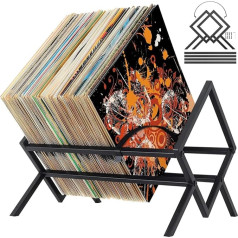 1 Tier Vinyl Record Storage Vinyl Record Stand 80-100 LPs Record Organiser with Adjustable Divider Record Accessories for CD, Albums, Magazines, Book Black