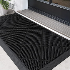 DEXI Outdoor Doormat 43 x 90 cm, Non-Slip Dirt Trapper Mat with Nubs, Waterproof Doormat for Outdoor Use, Washable Door Mat for Front Door, Indoor and Outdoor Use, Black