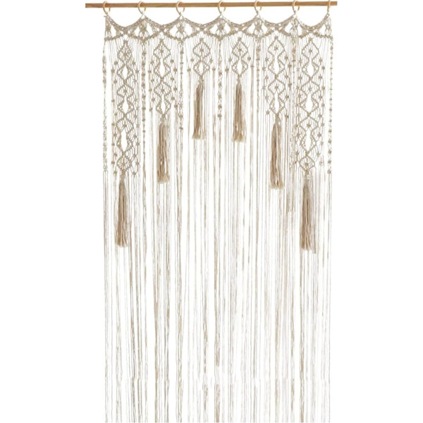 Macrame Wall Hanging Tapestry, Boho Handwoven Macrame Door Curtain, Boho Wall Decoration, for Room Divider, Window Curtains, Door Curtains, Wedding Background, Interior Decoration, Beige (Style 2)
