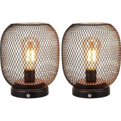 JHY DESIGN Set of 2 LED Table Lamp Battery Operated Touch Wireless USB Rechargeable 18cm High Metal Cage Bedside Lamp Vintage Style for Living Room Bedroom Garden