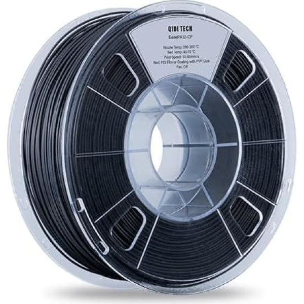 QIDI TECH Carbon Fibre Nylon Filament 1.75 Black, PA12-CF Carbon Fibre Nylon Filament 1 kg Spool, 3D Printing Filament, High Strength, High Precision, No Warp