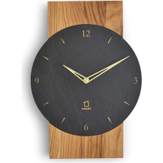 Zugspitze Watzmann Radio-Controlled Clock, Slate Wall Clock, Oak Wood / Slate Stone, Low-Noise, Made in Germany