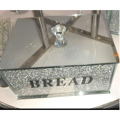 Bread Bin XXL Silver Crushed Diamond Crystal Mirrored Bread Bin Container Kitchen