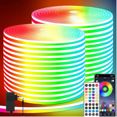 40 m Neon LED Strip, Flexible Neon LED Strip Control with App/Remote Control, Multiple Modes, IP65 Outdoor RGB Neon Strip, Waterproof, Music Synchronisation Gaming LED Neon Strip