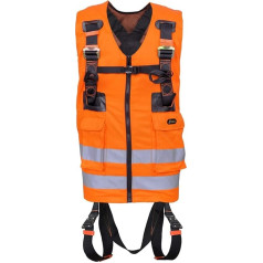 Kratos Safety Two-Point Safety Harness with High Visibility Orange Work Vest, Fall Protection with High Visibility Vest, Safety Vest with Belt, Multiple Pockets and Reflective Strips, PSA, EN361, EN471