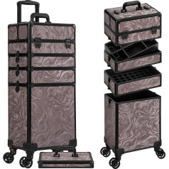 Arous 5 in 1 Cosmetic Trolley with Wheels Travel Lockable with Wheels for Hairdressers Artists Travel Nails, Brown ink, 5 in 1 Roll Up Makeup Bag