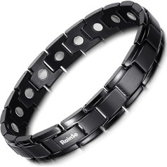 RainSo Men's Magnetic Bracelet Black Matt Titanium Steel Relieves Arthritis Pain, Suitable for Athletes and Dads, Stainless Steel