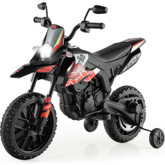 FANTASK Aprilia 12V Electric Motorcycle for Children 5.5-6 km/h, Children's Motorcycle with Stabilisers & Music & Headlights, Red and Black Motorcycle for Children from 3 to 8 Years, Red
