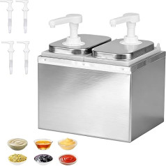 4L Ketchup Dispenser, Sauce Dispenser, Sauce Dispenser, 304 Stainless Steel, Food Safe, 2 Heads x 2 L, Drip-Free 30 ml per Pump, Dishwasher Safe, Ideal for Ketchup, Mayo, Honey, Gastro Sauce Dispenser