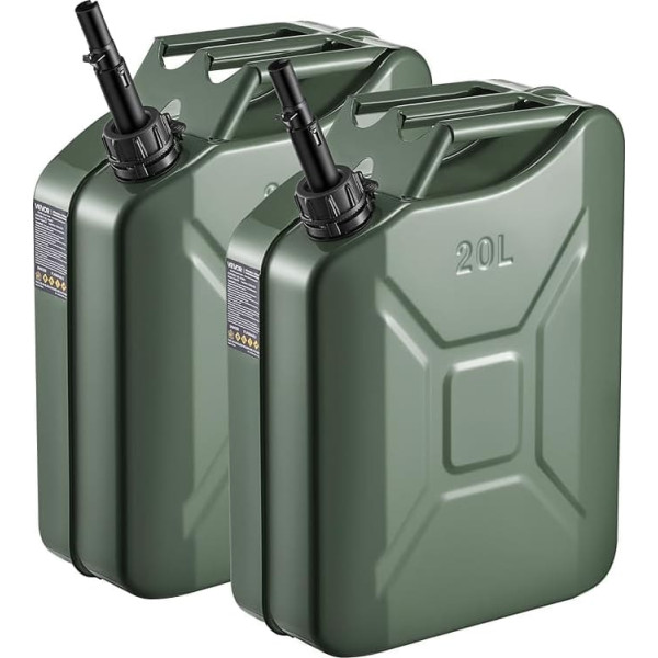 VEVOR Kraftstoffkanister, 20 L, Benzinkanister mit Ausguss & Komfortgriff, max. Durchflussrate 6 l/min, Metall-Benzintank für die meisten Autos, Motorräder, ATVs & UTVs, grün, 2er-Pack