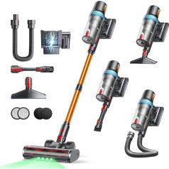 Battery Vacuum Cleaner 50 KPA/600 W/65 Min, Self-Standing Vacuum Cleaner Wireless with 1 m Extendable Hose, Wall Charging Station, Automatic Mode, Anti-Tangle Brush, Multistage Filtration for Carpets/Hard Floors/Car