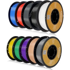 Kingroon PLA 3D Printer Filament, 10 Rolls, Dimensional Accuracy +/- 0.03 mm, 10 kg Spool, 1.75 mm, Black White Grey Red Blue Green Purple Skin Silver Yellow