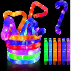 Pack of 18 Glow Stick Pop Tubes, LED Stretch Tube, Glow Sticks Pop Tubes, Bracelets Party Decoration Set, LED Pop Tubes Fidget Toys, Pop Tubes, Luminous Sticks, Colourful Festival Accessories, Sensory Toy