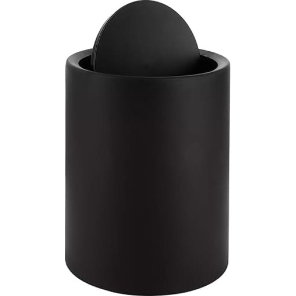 Bathroom Bin, Black, 8 L, Bathroom Cosmetic Bin, BPA-Free, Plastic Waste Bin with Swing Lid for Bathroom, Office (26 x 22 x 16.5 cm)