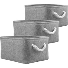 Mangata Fabric Storage Boxes, Storage Baskets, Home Office School Organisers for Shelves, Cupboards, Toys and More, Pack of 3 (Grey, Small)