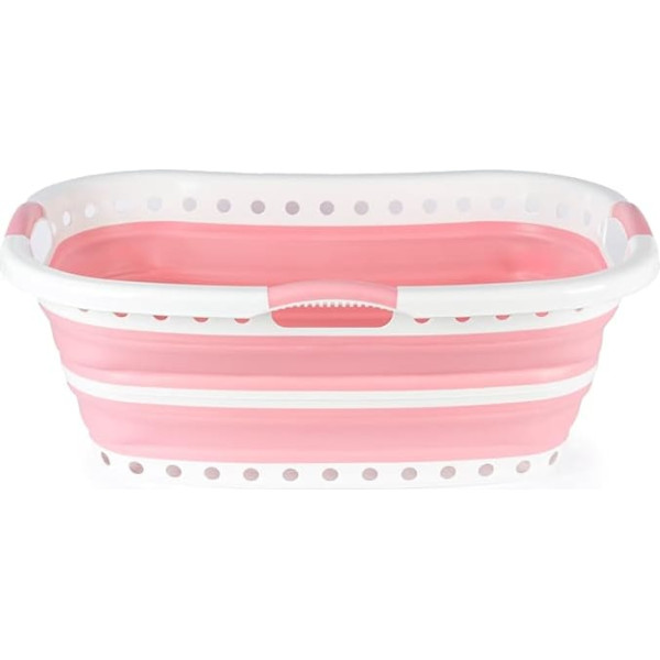Beldray Collapsible Laundry Basket, 37 Litres, Curved Hip Hug Shape for Comfort, Lightweight, 2 Way Non-Slip Ergonomic Handles, Dry and Wet Wash, Space Saving, Foldable Laundry Basket
