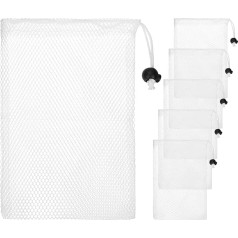15 x 20 cm kleine Netz-Wäschesäcke mit Kordelzug [6 Stück] – strapazierfähige Netzbeutel mit Kordelverschluss für Wäsche & Seife & kleine Bälle – [Weiß]