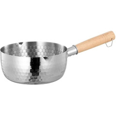 DOITOOL Yukihira Stainless Steel Traditional Japanese Stem Pan with Wooden Handle Milk Pan for Ramen Tempura Milk 22cm