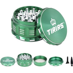 TIRIRS 3 Inch Pack of 4 Premium Herb Grinder - Aluminium Large Spice Grinder with Pollen Catcher, Comes with Pollen Scraper and Cleaning Brush, Green